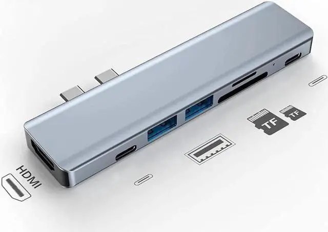 Alt view image 2 of 7 - JAENFONG USB C Hub for MacBook, PowerExpand Direct 7-in-2 USB C Adapter Compatible with Thunderbolt 3 USB C Port, 100W Power Delivery, 4K HDMI, USB C and 2 USB A Data Ports, SD and microSD Card Reader