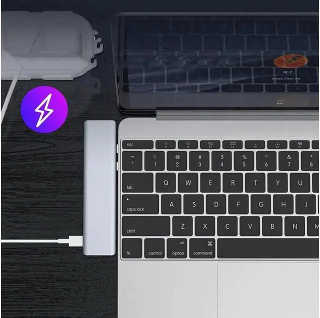 Alt view image 3 of 7 - JAENFONG USB C Hub for MacBook, PowerExpand Direct 7-in-2 USB C Adapter Compatible with Thunderbolt 3 USB C Port, 100W Power Delivery, 4K HDMI, USB C and 2 USB A Data Ports, SD and microSD Card Reader