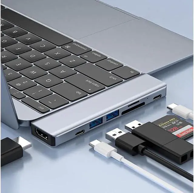 Alt view image 4 of 7 - JAENFONG USB C Hub for MacBook, PowerExpand Direct 7-in-2 USB C Adapter Compatible with Thunderbolt 3 USB C Port, 100W Power Delivery, 4K HDMI, USB C and 2 USB A Data Ports, SD and microSD Card Reader