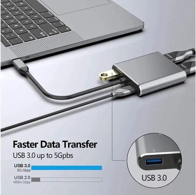 Alt view image 4 of 7 - JAENFONG USB C to Dual HDMI Adapter, USB C Multiport Adapter Hub with 4K HDMI, USB 3.0 Hub and Type C to HDMI Converter for MacBook/MacBook Pro 2020/2019/2018,Dell XPS 13/15,Surface Book 2, etc (Gray)