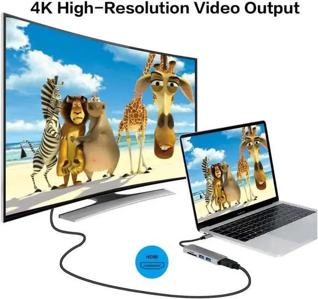 Alt view image 5 of 6 - JAENFONG USB C Hub HDMI Adapter, 5 in 1 Portable USB C Dongle with 4K HDMI Output, 2 USB 3.0 Ports, SD/microSD/TF Card Reader,Compatible for MacBook Pro,iMac,HuaWei MateBook,Samsung Galaxy and More