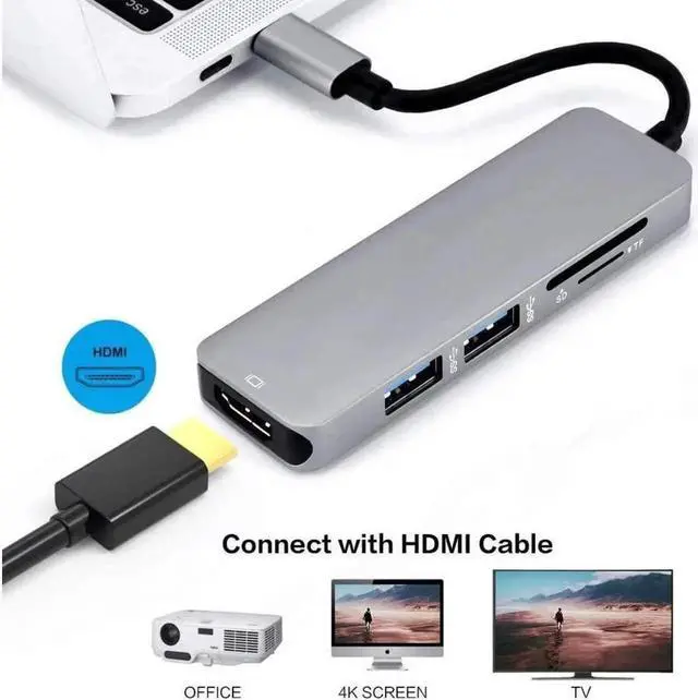 Alt view image 4 of 6 - JAENFONG USB C Hub HDMI Adapter, 5 in 1 Portable USB C Dongle with 4K HDMI Output, 2 USB 3.0 Ports, SD/microSD/TF Card Reader,Compatible for MacBook Pro,iMac,HuaWei MateBook,Samsung Galaxy and More
