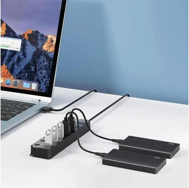 Alt view image 5 of 7 - JAENFONG USB Hub 3.0, 7-Port USB Hub Splitter with Individual On/Off Switches and Lights, 3.2ft/1m Long Cable Compatible with MacBook, Laptop, Surface Pro, PS4, PC, Flash Drive, Mobile HDD