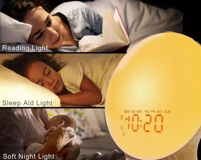 Alt view image 3 of 6 - Wake Up Light Sunrise Alarm Clock for Kids, Heavy Sleepers, Bedroom, Upgraded Full Screen with Sunrise Simulation, Sleep Aid, Dual Alarms,FM Radio,Nightlight,14 Colors, 7 Sounds, Ideal for Gift