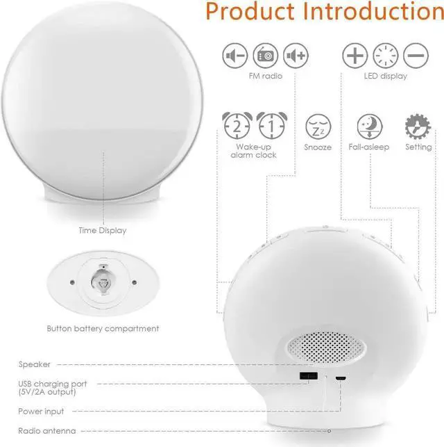 Alt view image 6 of 7 - Wake Up Light Sunrise Alarm Clock for Kids, Heavy Sleepers, Bedroom, Upgraded Full Screen with Sunrise Simulation, Sleep Aid, Dual Alarms,FM Radio,Nightlight,14 Colors, 7 Sounds, Ideal for Gift