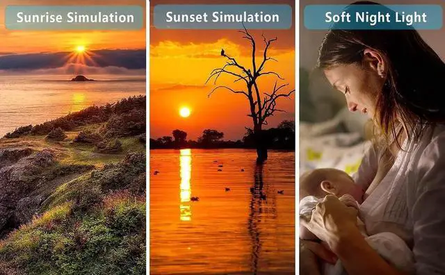 Alt view image 5 of 7 - Wake Up Light Sunrise Alarm Clock for Kids, Heavy Sleepers, Bedroom, Upgraded Full Screen with Sunrise Simulation, Sleep Aid, Dual Alarms,FM Radio,Nightlight,14 Colors, 7 Sounds, Ideal for Gift