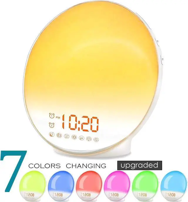 Alt view image 4 of 7 - Wake Up Light Sunrise Alarm Clock for Kids, Heavy Sleepers, Bedroom, Upgraded Full Screen with Sunrise Simulation, Sleep Aid, Dual Alarms,FM Radio,Nightlight,14 Colors, 7 Sounds, Ideal for Gift