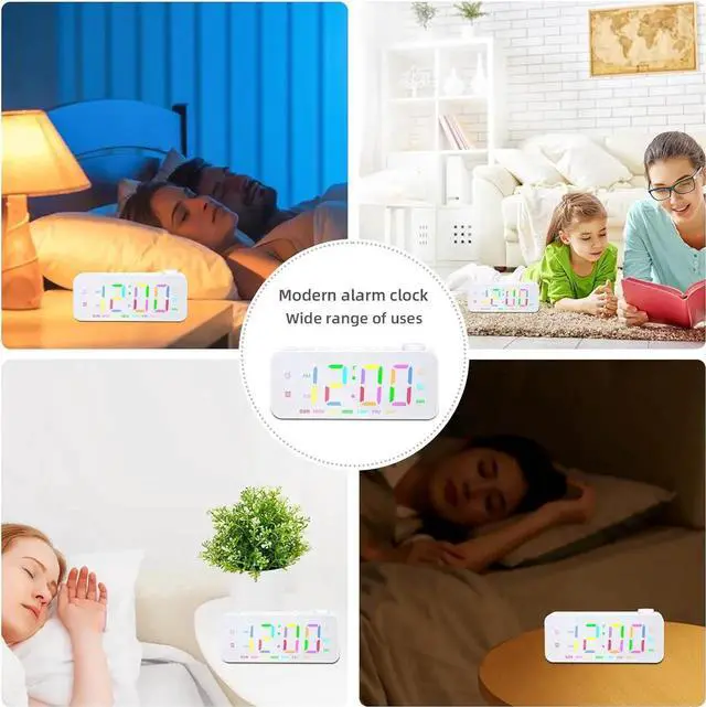 Alt view image 3 of 7 - JAENFONG Digital Alarm Clock for Bedroom with FM Radio,8-Color Font Dimmer, USB A,C 2 Charging Ports, Timer, Dual Alarm,Large Number Bedside Alarm Clock,for Adults Kids Teens Heavy Sleepers. White
