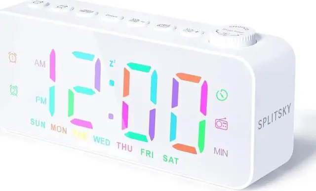 Main image of JAENFONG Digital Alarm Clock for Bedroom with FM Radio,8-Color Font Dimmer, USB A,C 2 Charging Ports, Timer, Dual Alarm,Large Number Bedside Alarm Clock,for Adults Kids Teens Heavy Sleepers. White