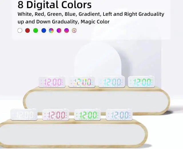Alt view image 6 of 7 - JAENFONG Digital Alarm Clock for Bedroom with FM Radio,8-Color Font Dimmer, USB A,C 2 Charging Ports, Timer, Dual Alarm,Large Number Bedside Alarm Clock,for Adults Kids Teens Heavy Sleepers. White