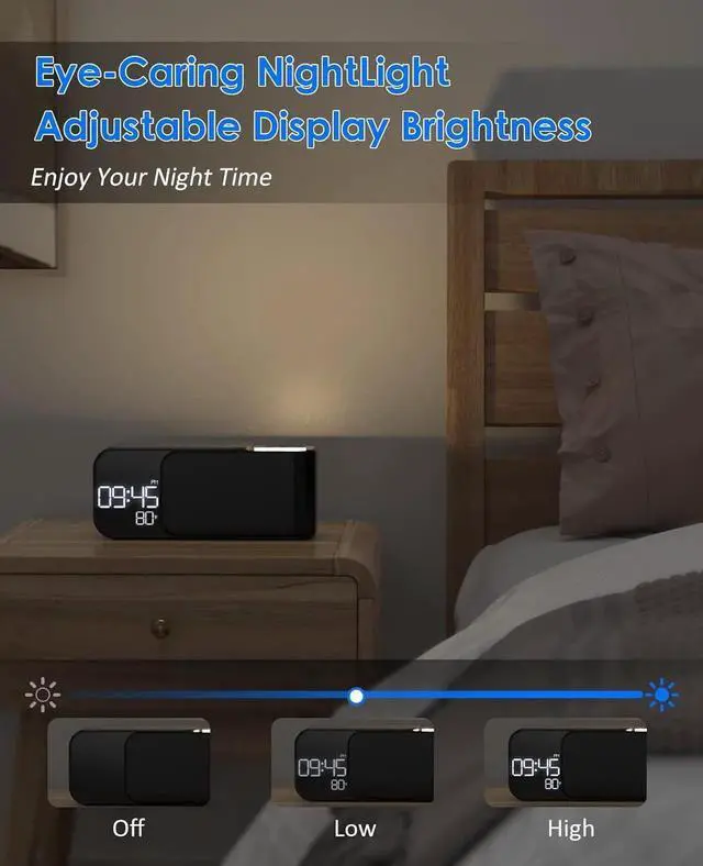 Alt view image 6 of 7 - JAENFONG Alarm Clock Radio with Wireless Charger, Clock Radio with Bluetooth Speaker & Aux, Dual Alarms with 8 Sounds, Snooze, USB Charging Port, 3 Levels Dimmer Nightlight for Bedroom