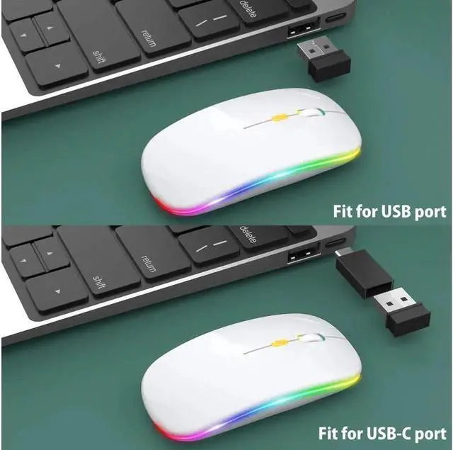 Alt view image 2 of 7 - JAENFONG Upgrade LED Wireless Mouse, Slim Silent Mouse 2.4G Portable Mobile Optical Office Mouse with USB & Type-c Receiver, 3 Adjustable DPI Levels for Notebook, PC, Laptop, Computer, MacBook -White