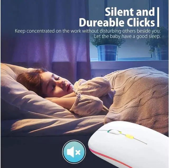 Alt view image 7 of 7 - JAENFONG Upgrade LED Wireless Mouse, Slim Silent Mouse 2.4G Portable Mobile Optical Office Mouse with USB & Type-c Receiver, 3 Adjustable DPI Levels for Notebook, PC, Laptop, Computer, MacBook -White