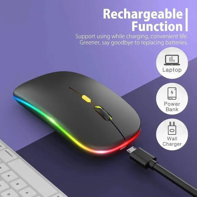 Alt view image 5 of 7 - JAENFONG Upgrade LED Wireless Mouse, Slim Silent Mouse 2.4G Portable Mobile Optical Office Mouse with USB & Type-c Receiver, 3 Adjustable DPI Levels for Notebook, PC, Laptop, Computer, MacBook (Black)
