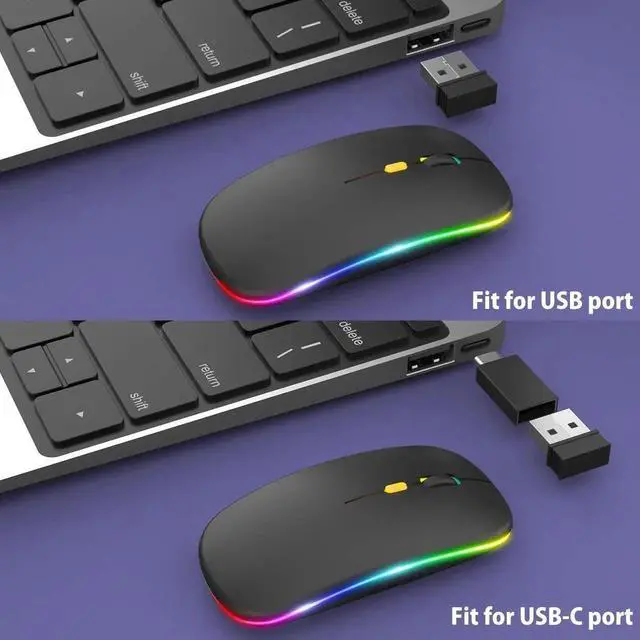 Alt view image 4 of 7 - JAENFONG Upgrade LED Wireless Mouse, Slim Silent Mouse 2.4G Portable Mobile Optical Office Mouse with USB & Type-c Receiver, 3 Adjustable DPI Levels for Notebook, PC, Laptop, Computer, MacBook (Black)