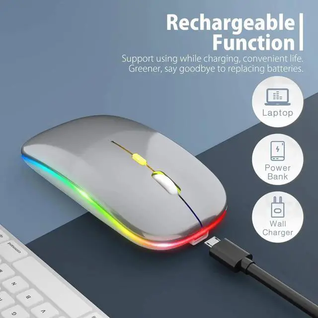 Alt view image 3 of 7 - JAENFONG Upgrade LED Wireless Mouse, Slim Silent Mouse 2.4G Portable Mobile Optical Office Mouse with USB & Type-c Receiver, 3 Adjustable DPI Levels for Notebook, PC, Laptop, Computer, MacBook -Grey