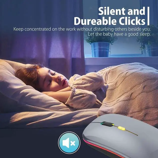 Alt view image 7 of 7 - JAENFONG Upgrade LED Wireless Mouse, Slim Silent Mouse 2.4G Portable Mobile Optical Office Mouse with USB & Type-c Receiver, 3 Adjustable DPI Levels for Notebook, PC, Laptop, Computer, MacBook -Grey