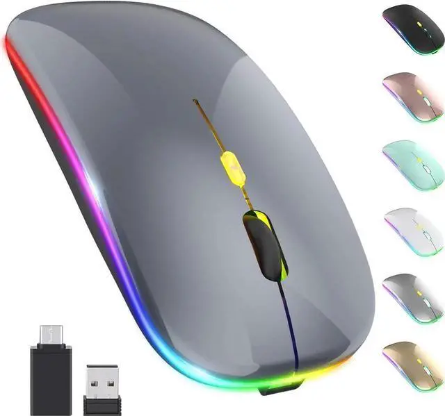 Main image of JAENFONG Upgrade LED Wireless Mouse, Slim Silent Mouse 2.4G Portable Mobile Optical Office Mouse with USB & Type-c Receiver, 3 Adjustable DPI Levels for Notebook, PC, Laptop, Computer, MacBook -Grey