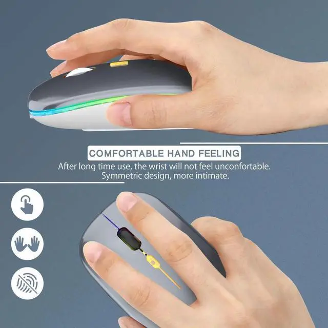 Alt view image 4 of 7 - JAENFONG Upgrade LED Wireless Mouse, Slim Silent Mouse 2.4G Portable Mobile Optical Office Mouse with USB & Type-c Receiver, 3 Adjustable DPI Levels for Notebook, PC, Laptop, Computer, MacBook -Grey