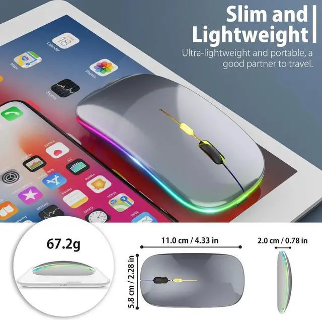 Alt view image 5 of 7 - JAENFONG Upgrade LED Wireless Mouse, Slim Silent Mouse 2.4G Portable Mobile Optical Office Mouse with USB & Type-c Receiver, 3 Adjustable DPI Levels for Notebook, PC, Laptop, Computer, MacBook -Grey