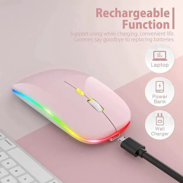 Alt view image 6 of 7 - JAENFONG Upgrade LED Wireless Mouse, Slim Silent Mouse 2.4G Portable Mobile Optical Office Mouse with USB & Type-c Receiver, 3 Adjustable DPI Levels for Notebook, PC, Laptop, Computer, MacBook -Pink