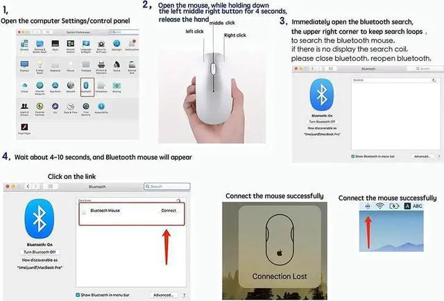 Alt view image 3 of 6 - JAENFONG Rechargeable Wireless Mouse for MacBook Pro/ Air,Bluetooth Mouse for Laptop/PC/Mac/iPad pro/Computer Silver