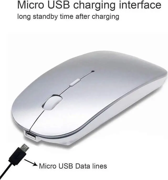 Alt view image 2 of 6 - JAENFONG Rechargeable Wireless Mouse for MacBook Pro/ Air,Bluetooth Mouse for Laptop/PC/Mac/iPad pro/Computer Silver