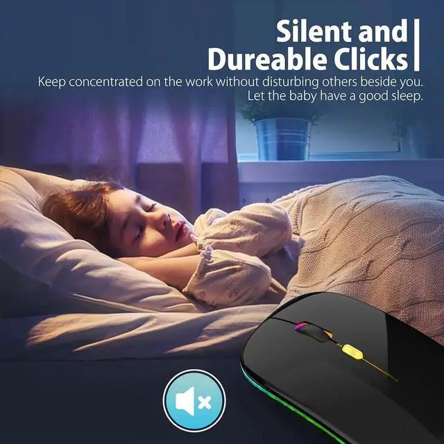 Alt view image 2 of 7 - JAENFONGUpgrade LED Wireless Mouse, Slim Silent Mouse 2.4G Portable Mobile Optical Office Mouse with USB & Type-c Receiver,3 Adjustable DPI Levels for Notebook,PC, Laptop,Computer,MacBook-Bright Black