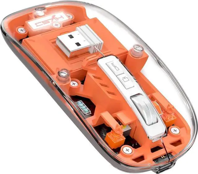 Main image of JAENFONG Wireless Bluetooth5.1&2.4G Mini Lightweight Mouse,Transparent Clear Cool,Rechargeable Silent Computer Mice,Nano USB C Receiver,LED Battery Magic Silm for Office/PC/Mac/Laptop/Apple/ipad(Orang