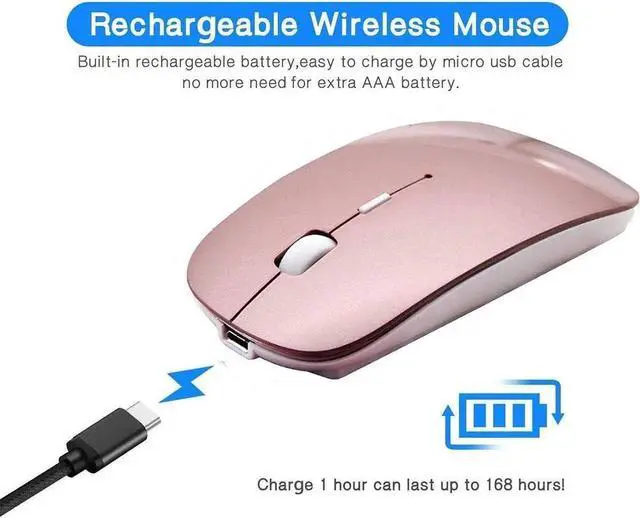 Alt view image 7 of 7 - JAENFONG Rechargeable Wireless Mouse for MacBook Pro/ Air,Bluetooth Mouse for Laptop/PC/Mac/iPad pro/Computer rose gold
