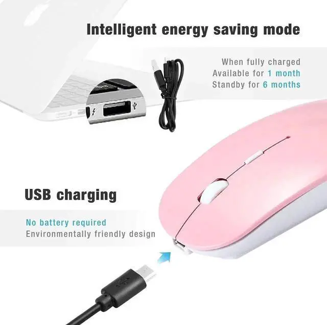 Alt view image 3 of 5 - JAENFONG Rechargeable Wireless Mouse for MacBook Pro/ Air,Bluetooth Mouse for Laptop/PC/Mac/iPad pro/Computer BT pink