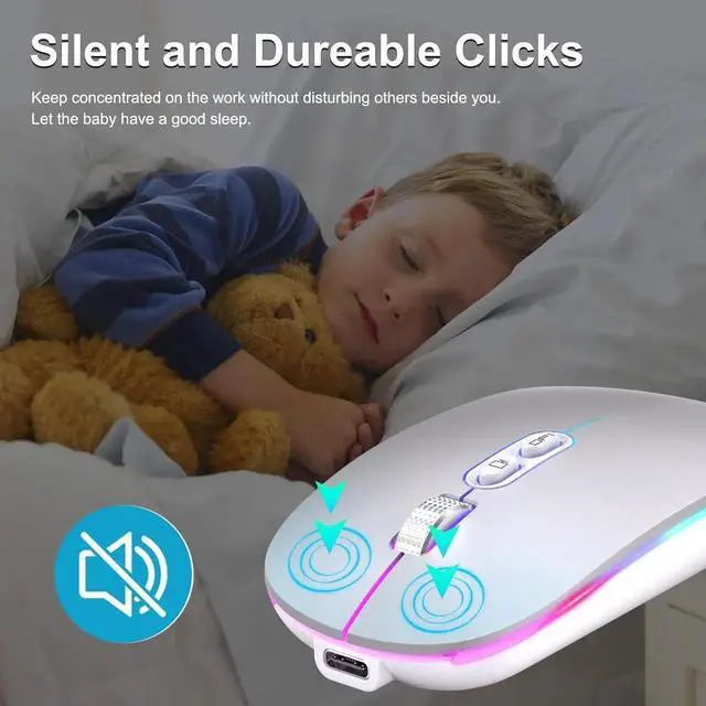 Alt view image 5 of 7 - JAENFONGUpgrade LED Wireless Mouse, Slim Silent Mouse 2.4G Portable Mobile Optical Office Mouse with USB & Type-c Receiver, 3 Adjustable DPI Levels for Notebook,PC, Laptop,Computer,MacBook-Matt Silver