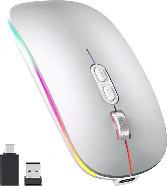 Main image of JAENFONGUpgrade LED Wireless Mouse, Slim Silent Mouse 2.4G Portable Mobile Optical Office Mouse with USB & Type-c Receiver, 3 Adjustable DPI Levels for Notebook,PC, Laptop,Computer,MacBook-Matt Silver