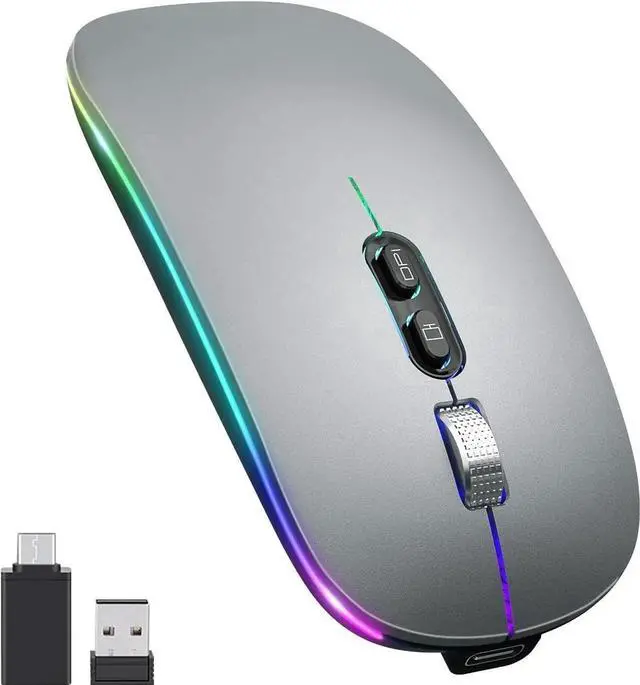 Main image of JAENFONGUpgrade LED Wireless Mouse, Slim Silent Mouse 2.4G Portable Mobile Optical Office Mouse with USB & Type-c Receiver, 3 Adjustable DPI Levels for Notebook, PC, Laptop, Computer,MacBook Matt-Gray