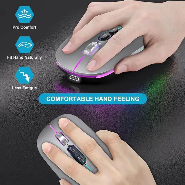 Alt view image 5 of 6 - JAENFONGUpgrade LED Wireless Mouse, Slim Silent Mouse 2.4G Portable Mobile Optical Office Mouse with USB & Type-c Receiver, 3 Adjustable DPI Levels for Notebook, PC, Laptop, Computer,MacBook Matt-Gray