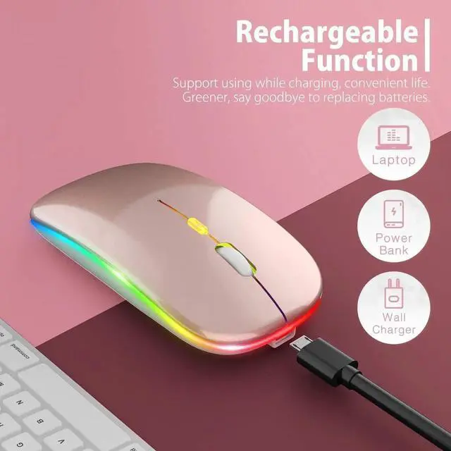 Alt view image 5 of 7 - JAENFONG Upgrade LED Wireless Mouse, Slim Silent Mouse 2.4G Portable Mobile Optical Office Mouse with USB & Type-c Receiver, 3 Adjustable DPI Levels for Notebook, PC, Laptop,Computer,MacBook-rose gold
