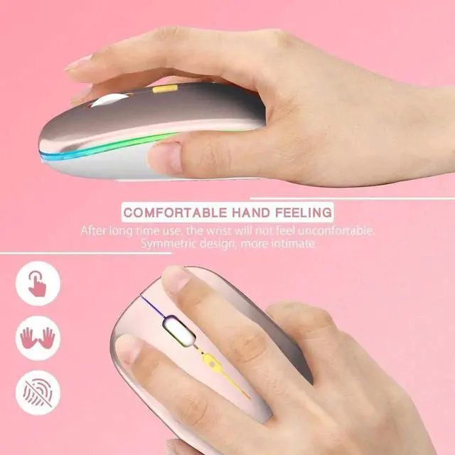 Alt view image 7 of 7 - JAENFONG Upgrade LED Wireless Mouse, Slim Silent Mouse 2.4G Portable Mobile Optical Office Mouse with USB & Type-c Receiver, 3 Adjustable DPI Levels for Notebook, PC, Laptop,Computer,MacBook-rose gold