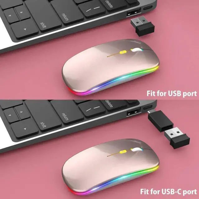 Alt view image 2 of 7 - JAENFONG Upgrade LED Wireless Mouse, Slim Silent Mouse 2.4G Portable Mobile Optical Office Mouse with USB & Type-c Receiver, 3 Adjustable DPI Levels for Notebook, PC, Laptop,Computer,MacBook-rose gold