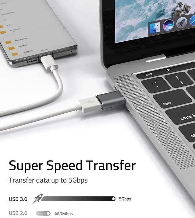 Alt view image 5 of 7 - JAENFONG USB C to USB Adapter Pack of 2 USB C Male to USB3 Female Adapter Compatible with iPhone 15 Pro Max MacBook Pro Air 2023 iMac iPad Mini Pro, Other Type C or Thunderbolt 4/3 Devices, Space Grey