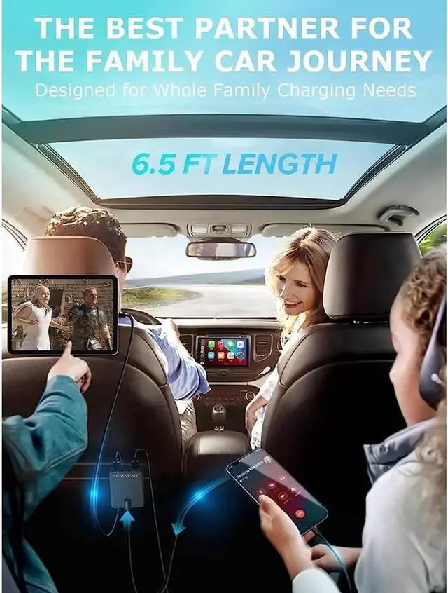 Alt view image 7 of 7 - JAENFONG USB C Car Charger, 74W Fast Car Phone Charger PD & QC 3.0 Car Charger with 6.5ft Cable for Back Seat Charging, 4 Multi Ports Cigarette Lighter Adapter Car Charger for Smartphones, Tablet PC..