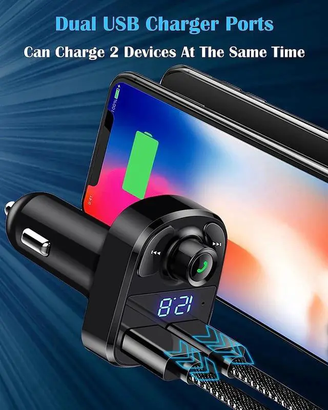 Alt view image 5 of 7 - JAENFONG Handsfree Call Car Charger,Wireless Bluetooth FM Transmitter Radio Receiver,Mp3 Audio Music Stereo Adapter,Dual USB Port Charger Compatible for All Smartphones,Samsung Galaxy,LG,HTC,etc.