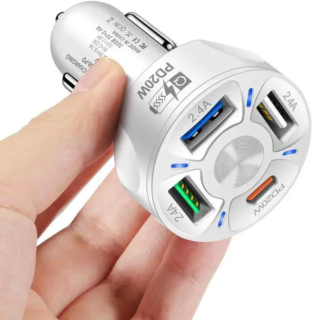 Alt view image 2 of 3 - JAENFONG 4-Port Fast USB Charging with QC 3.0 Car Charger, 35W USB Car Charger Cigarette Lighter Adaptor with Blue LED for IOS Android Smartphones White