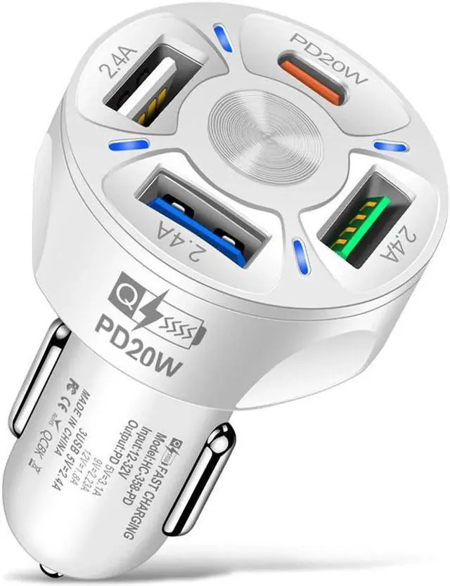 Alt view image 3 of 3 - JAENFONG 4-Port Fast USB Charging with QC 3.0 Car Charger, 35W USB Car Charger Cigarette Lighter Adaptor with Blue LED for IOS Android Smartphones White