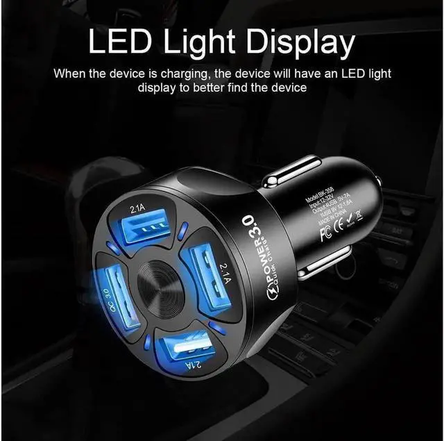 Alt view image 2 of 7 - JAENFONG 4-Port Fast USB Charging with QC 3.0 Car Charger, 35W USB Car Charger Cigarette Lighter Adaptor with Blue LED for IOS Android Smartphones White Black