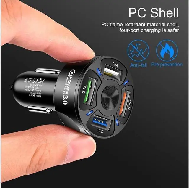 Alt view image 7 of 7 - JAENFONG 4-Port Fast USB Charging with QC 3.0 Car Charger, 35W USB Car Charger Cigarette Lighter Adaptor with Blue LED for IOS Android Smartphones White Black