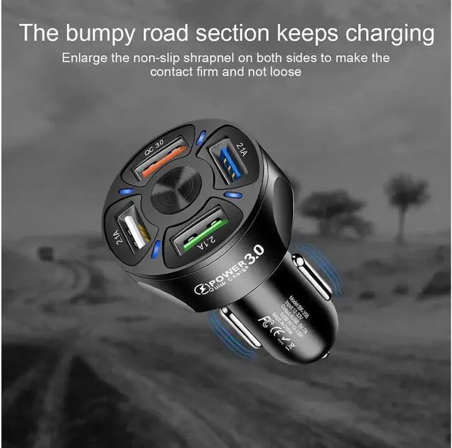 Alt view image 5 of 7 - JAENFONG 4-Port Fast USB Charging with QC 3.0 Car Charger, 35W USB Car Charger Cigarette Lighter Adaptor with Blue LED for IOS Android Smartphones White Black