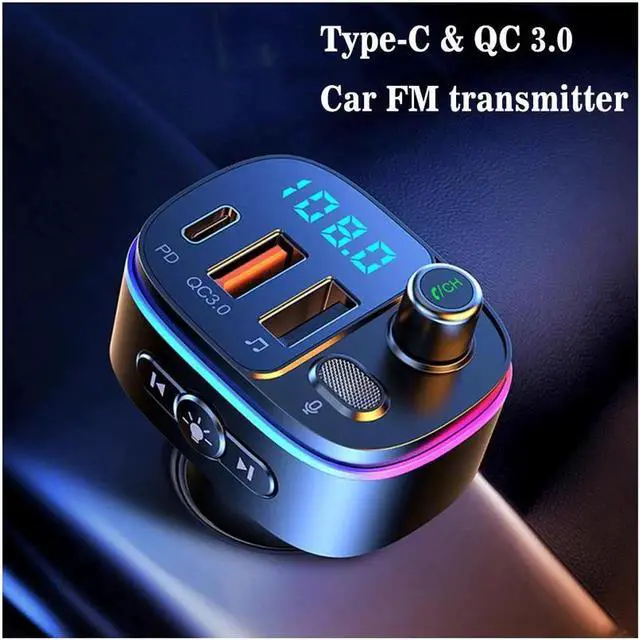 Alt view image 3 of 7 - JAENFONG Bluetooth 5.0 FM Transmitter for Car, QC3.0+Type-C PD 20W Car Charger, Wireless FM Radio Bass Sound Music Player, Car Kit with Hands-Free Calls, Support U Disk,7 Colors LED Backlit