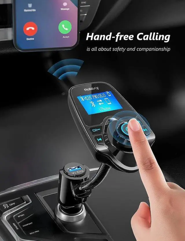 Alt view image 6 of 7 - JAENFONG Wireless in-Car Bluetooth FM Transmitter Radio Adapter Car Kit W 1.44 Inch Display Supports TF/SD Card and USB Car Charger for All Smartphones Audio Players-KM18