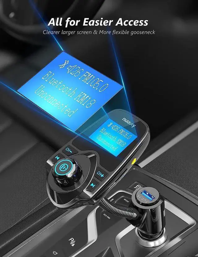 Alt view image 5 of 7 - JAENFONG Wireless in-Car Bluetooth FM Transmitter Radio Adapter Car Kit W 1.44 Inch Display Supports TF/SD Card and USB Car Charger for All Smartphones Audio Players-KM18