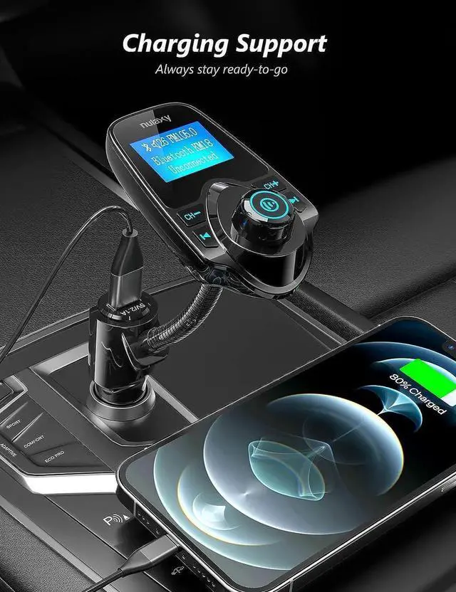 Alt view image 3 of 7 - JAENFONG Wireless in-Car Bluetooth FM Transmitter Radio Adapter Car Kit W 1.44 Inch Display Supports TF/SD Card and USB Car Charger for All Smartphones Audio Players-KM18